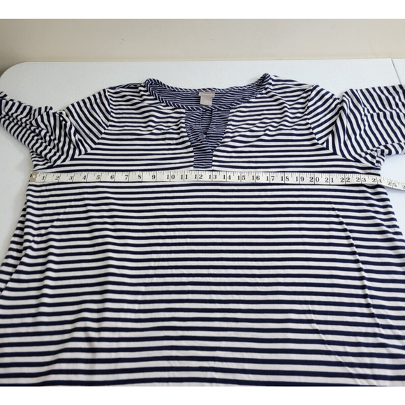 Chico's Casual Top Navy Blue White Striped Roll Tab Sleeve Women's Size 2XL - Picture 3 of 9